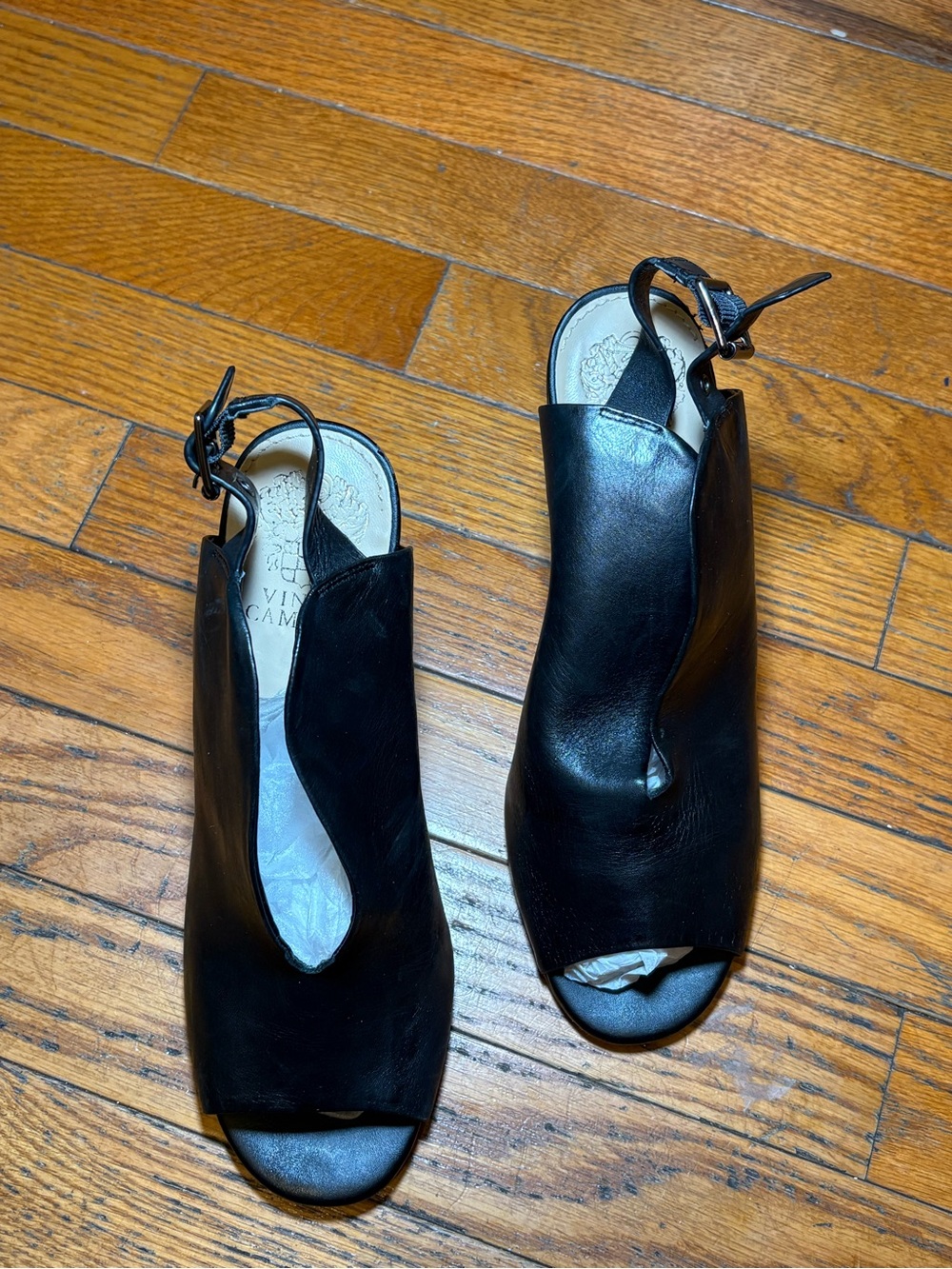 Vince Camuto Black Leather Open-Toe Slingback Sandals
